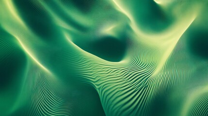 Abstract green wave pattern background with light and shadow effects.
