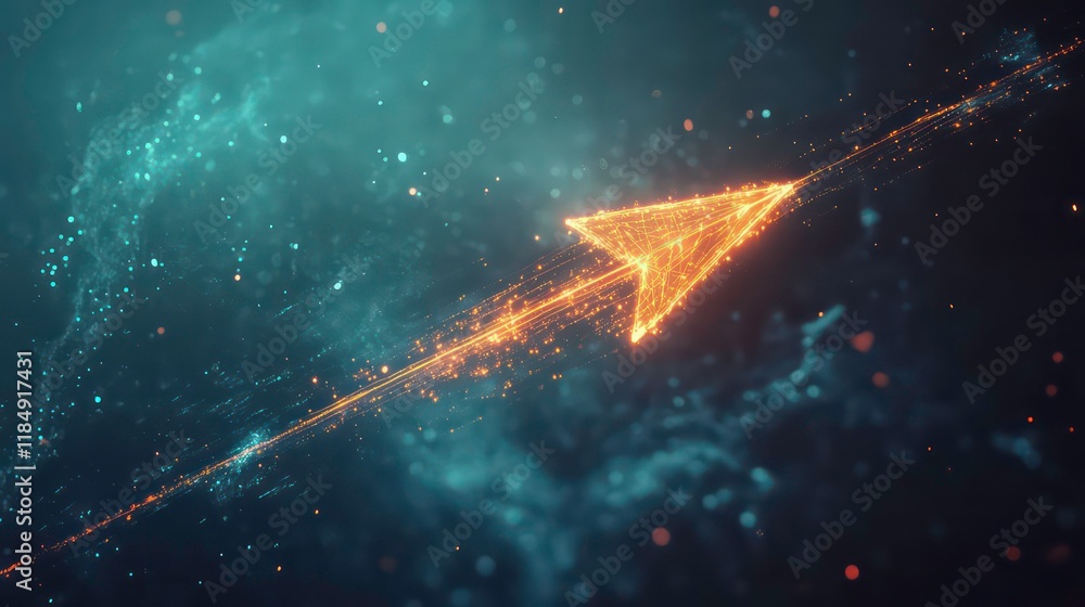 Poster glowing digital arrow in motion, futuristic concept.