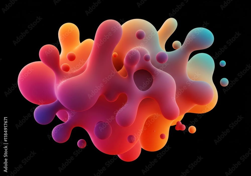 Poster vibrant abstract 3d fluid shapes with gradient colors on black background