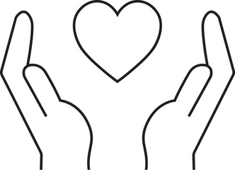 Healthcare hands holding heart line icon. Care and support icon, representing love, care, and kindness. Suitable for health, charity, and support-related concepts. Isolated on transparent background.