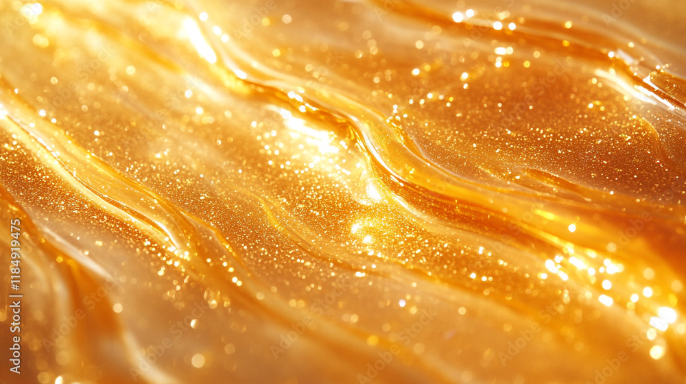 Poster golden liquid with shimmering patterns flowing smoothly across a surface