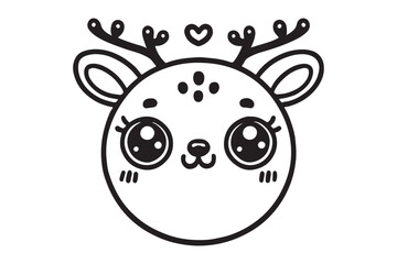 Cute cartoon reindeer face line art