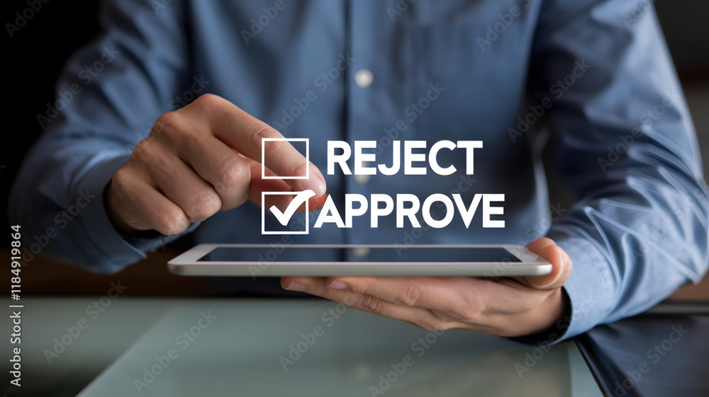 Aufkleber Businessman using smartphone to efficiently check quality markers and approve project documents with ease