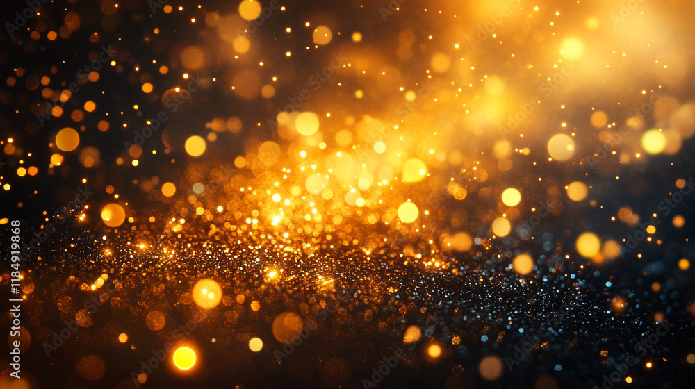 Poster golden bokeh lights shimmering in a dark background create an enchanting atmosphere
