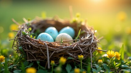 Obraz premium A collection of festive Easter scenes showcasing decorated eggs, spring flowers, family traditions, and colorful settings full of joy and warmth.