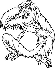 orang utan image line vector illustration isolated on white background