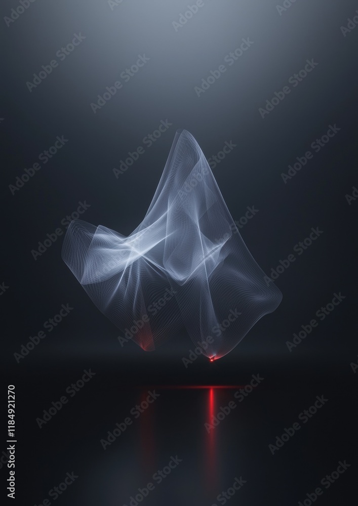Poster a large, abstract, white object with red light shining on it