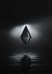 Fototapeta premium A black diamond is floating in the water