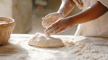 Obraz premium Slow living bread making - embracing the art of homemade baking in a rustic kitchen setting