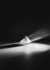 A pyramid is lit up by the sun, creating a shadow on the ground