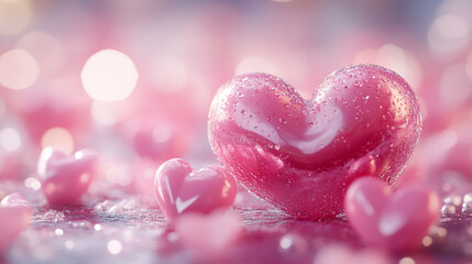 Obraz premium Pink heart-shaped decor with droplets creates a romantic atmosphere for special occasions
