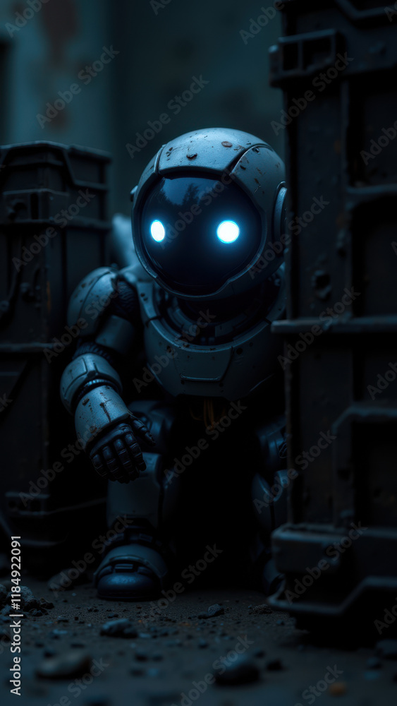 Poster an ai robot peeking out from under a desk.