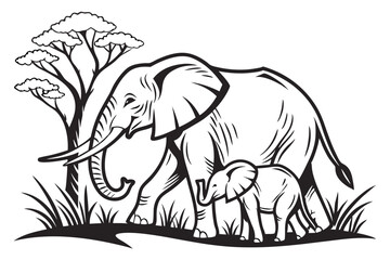 Obraz premium black and white elephant vector