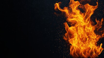 Fototapeta premium Intense Flames with Bright Orange Color on Black Background