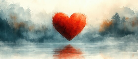 Vibrant Heart with Calm Scenery Reflection at Dawn