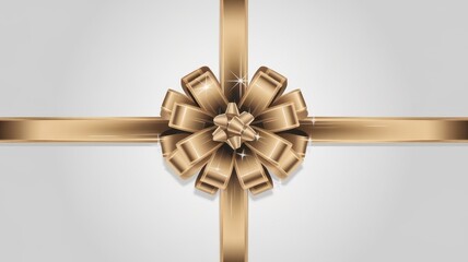 Elegant golden gift bow with a shimmering ribbon, perfect for festive celebrations and special occasions.