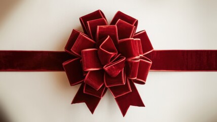 An elegant red velvet bow adorns a gift, showcasing rich textures and a luxurious aesthetic, perfect for special occasions.