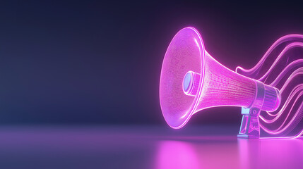 A glowing megaphone with pink sound waves radiating outward.