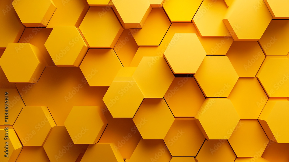 Poster bright yellow hexagon patterns create a vibrant background for modern design aesthetics