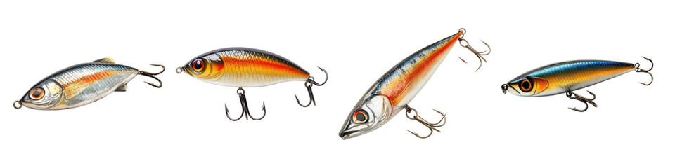 Fishing bait isolated on transparent background, Set of