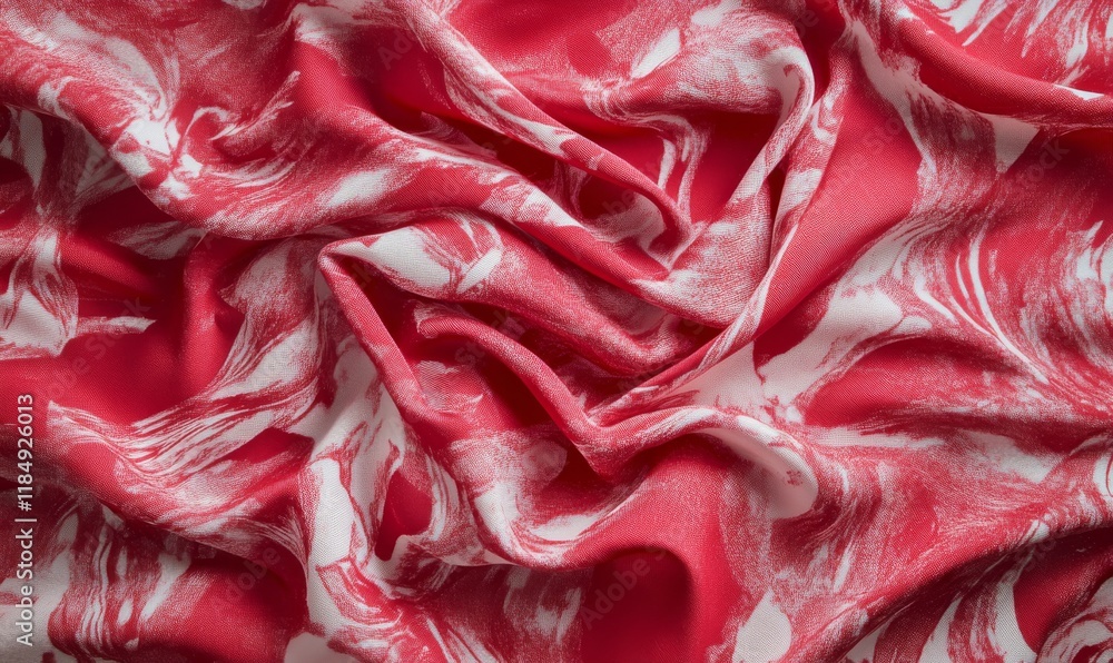 Aufkleber red fabric with a pattern of red and white. the red fabric is flowing and has a sense of movement