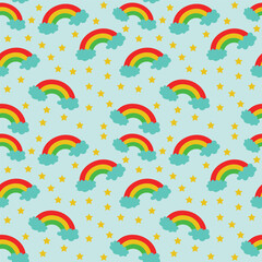 rainbow and stars seamless pattern, suitable for gift wrapping, textiles and wallpaper