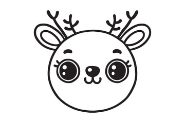 Cute cartoon reindeer face line art