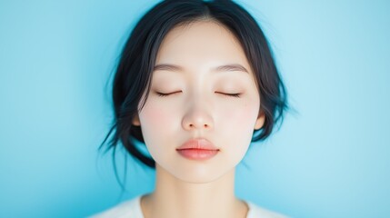 Beautiful Asian woman with flawless skin and closed eyes