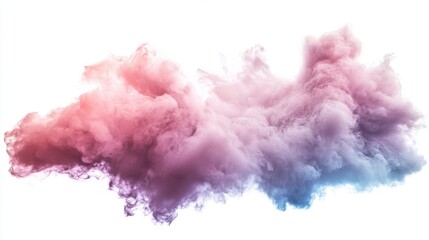 Fototapeta premium A soft, colorful cloud of pink and blue smoke swirls gracefully against a bright background.
