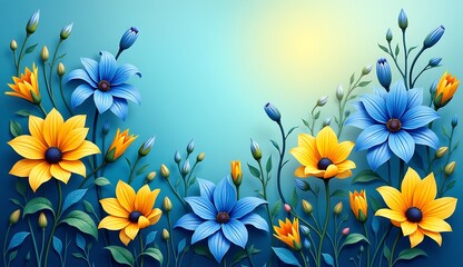 Obraz premium Colorful flowers in bloom against a blue background