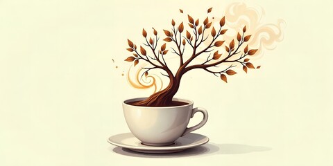 Coffee Cup Tree Artistic Nature Still Life Autumn Leaves Warm Drink