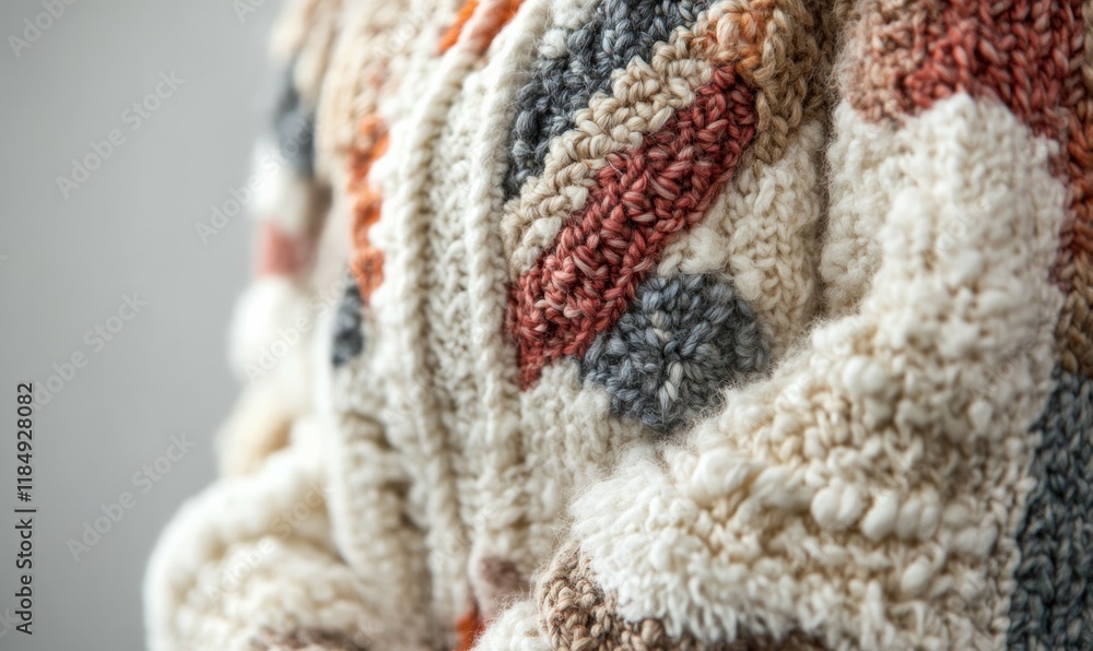 Poster knitted sweater with a lot of texture and a fuzzy appearance. the sweater is made of wool and has a 