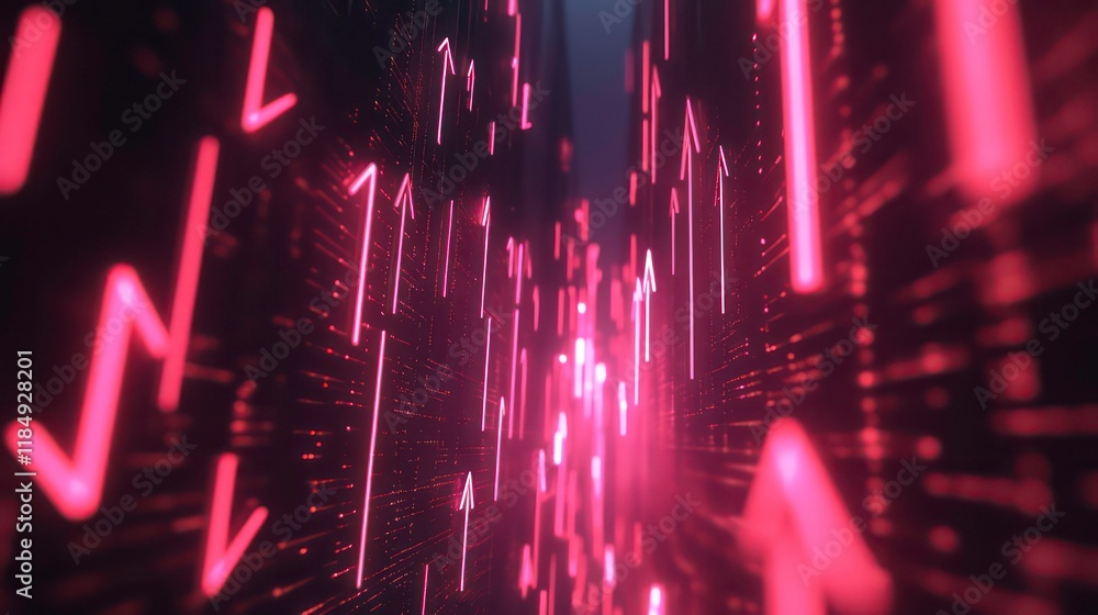 Fototapete abstract glowing pink arrows and data streams in a digital tunnel, representing growth and progress.