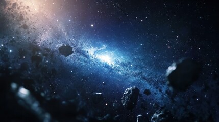 Fototapeta premium A stunning view of space filled with asteroids, showcasing the vastness and beauty of the universe.
