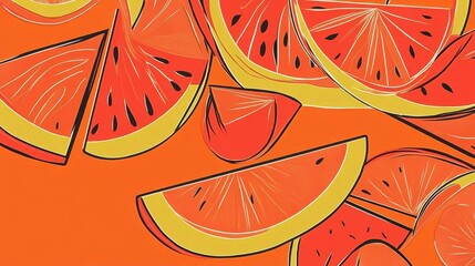 A Vibrant Summer Display of Sliced Fruits: A Colorful Pattern of Watermelon and Orange Slices in an Artistic Composition