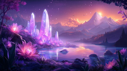 Fototapeta premium A vast alien plain covered in bioluminescent plant_004