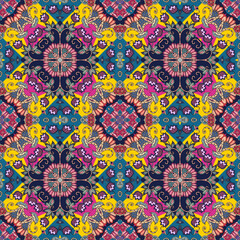 Floral seamless pattern with tulips flowers in ethnic style.