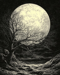 Full Moon black and white illustration