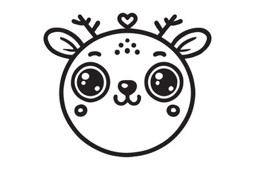 Cute cartoon reindeer face line art