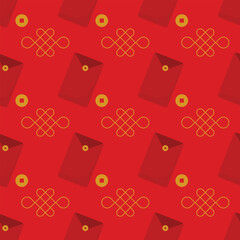 Seamless pattern of Chinese coins and red envelopes