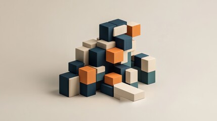 Abstract 3d rendering of geometric shapes. Composition with squares. Cube design. Modern background for poster, cover, branding, banner, placard.