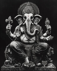 Ganesha Hinduism black and white illustration