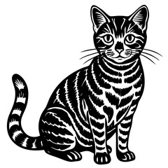 american shorthair cat black silhouette vector with white background, Pet animal silhouette