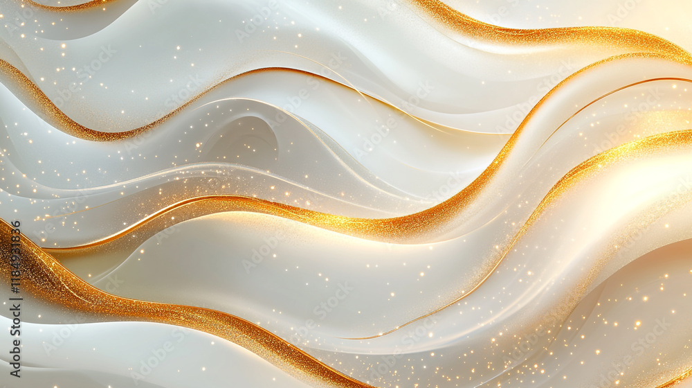 Poster elegant golden wave patterns flowing on a soft white background for design inspiration