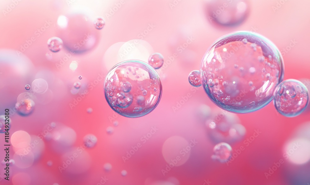 Poster pink bubbles creating a blurry bokeh effect. soft and dreamy background for photography.