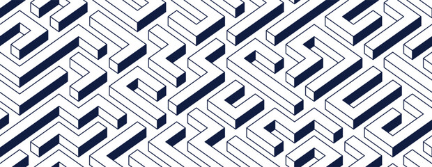 3D labyrinth seamless pattern, vector abstract background of isometric maze wallpaper, geometric blocks creative concept, cubic rebus.