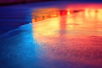 Obraz premium Vibrant sunset reflected on a wet surface, creating a beautiful, surreal, and colorful abstract image.
