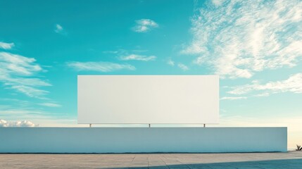 Blank billboard on a rooftop against a bright blue sky.