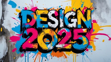 Colorful graffiti-style text reading "DESIGN 2025" with vibrant splashes of paint.