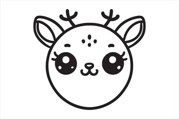 Cute cartoon reindeer face line art